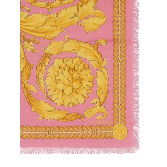 Versace Barocco Pink Gold Cashmere Silk Wool Fringe Shawl Scarf 55" NWT $750 - Picture 7 of 14